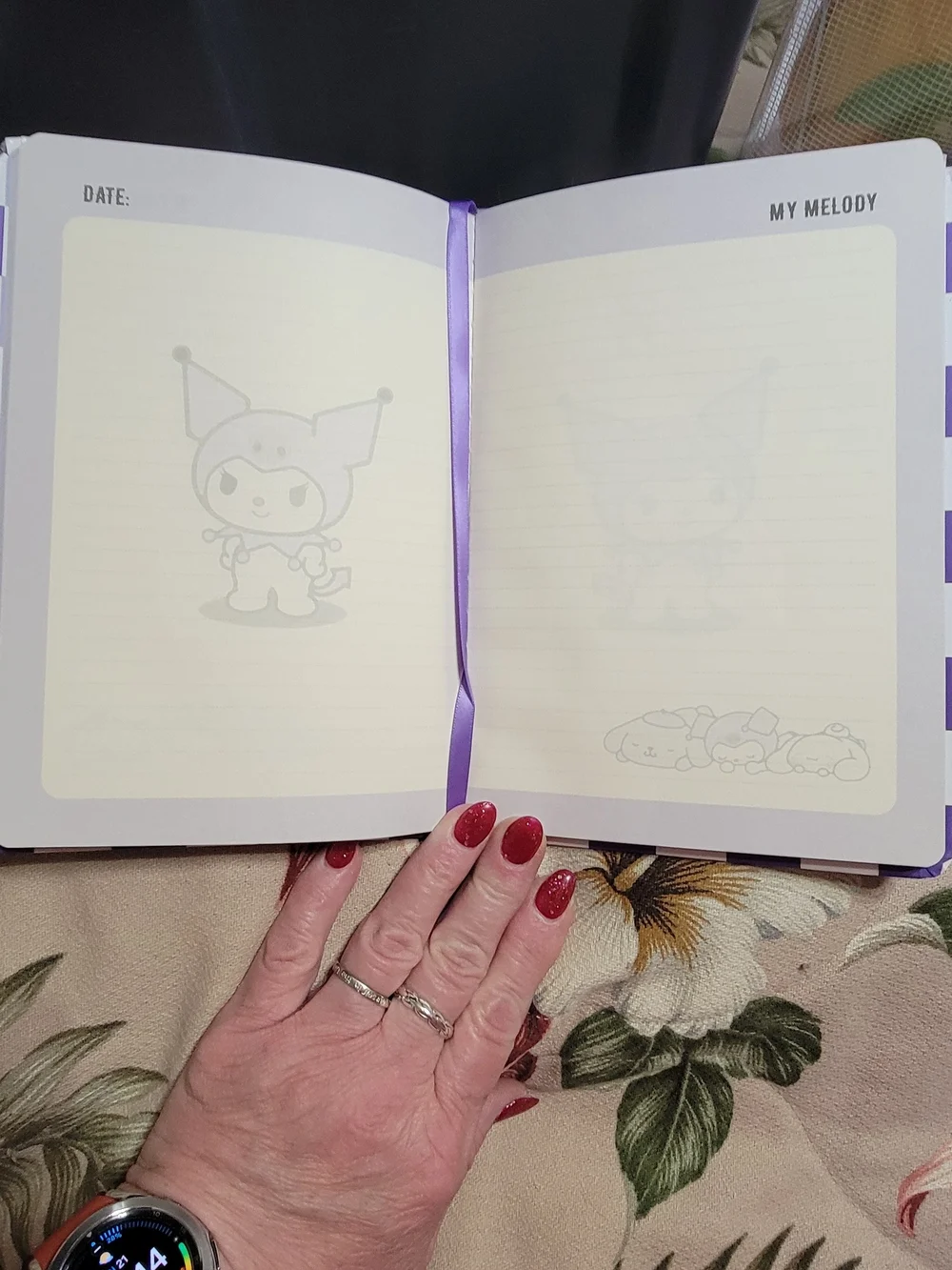 812-Sanrio Kuromi Glitter Lavender A5 Notebook & Memo Pad Set